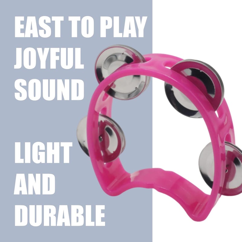 CashBeat 2-Pack Pink Handheld Tambourines with 4 Jingle Bells Each, Mini Plastic Half-Moon Percussion Instruments for Adults, School Music Class, Band and Party - Image 2